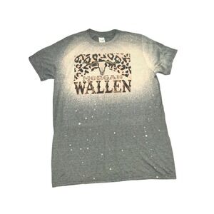 Morgan Wallen Graphic T-Shirt Blue Bleach Wash Bull Skull Gildan Medium